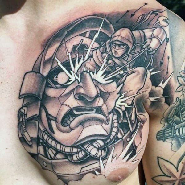 Mens Japanese Ninja Chest Tattoos