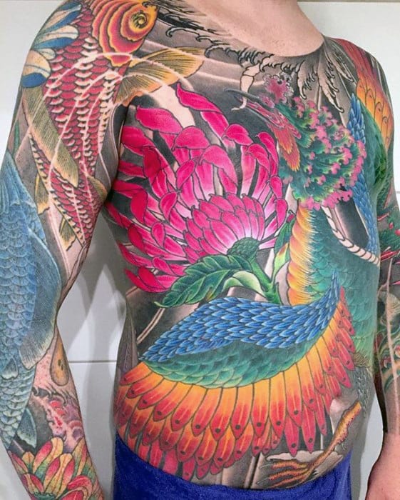 Mens Japanese Phoenix Full Chest Tattoo