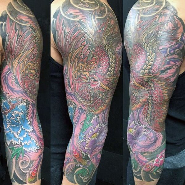 Mens Japanese Phoenix Half Sleeve Tattoo Ideas