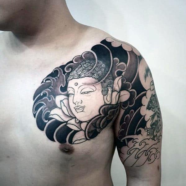 Mens Japanese Religious Half Sleeve Tattoos