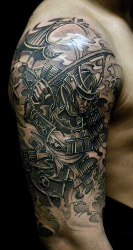 Men's Japanese Samurai Mask Tattoo Half Sleeve