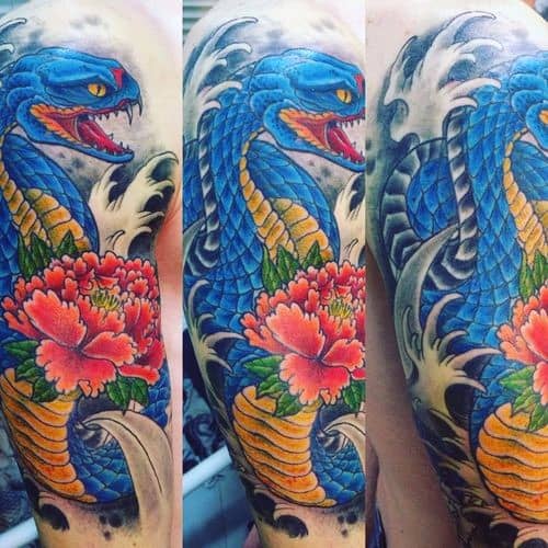 Mens Japanese Snake Tattoo Design Inspiration Half Sleeve