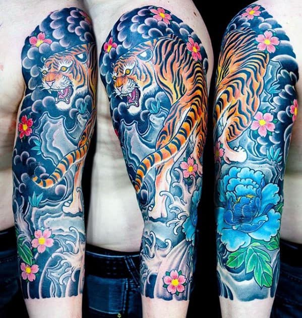 Mens Japanese Tiger Half Sleeve Tattoo Ideas