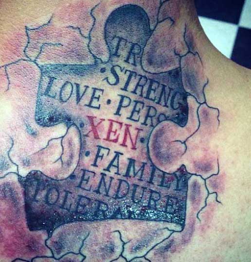 Mens Jigsaw Puzzle Piece Tattoo Designs With Quote Inside