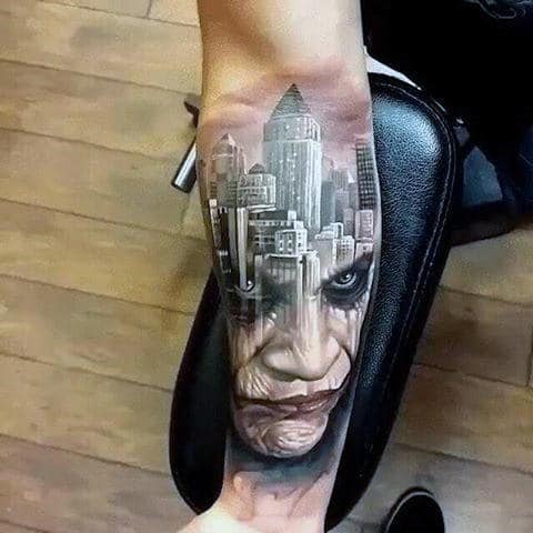 Mens Joke City Skyline Batman Themed Tattoso