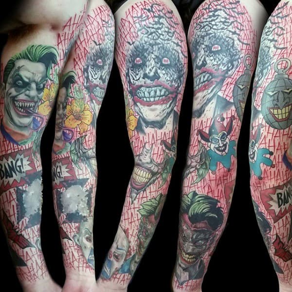 Mens Joker Themed Full Sleeve Tattoos