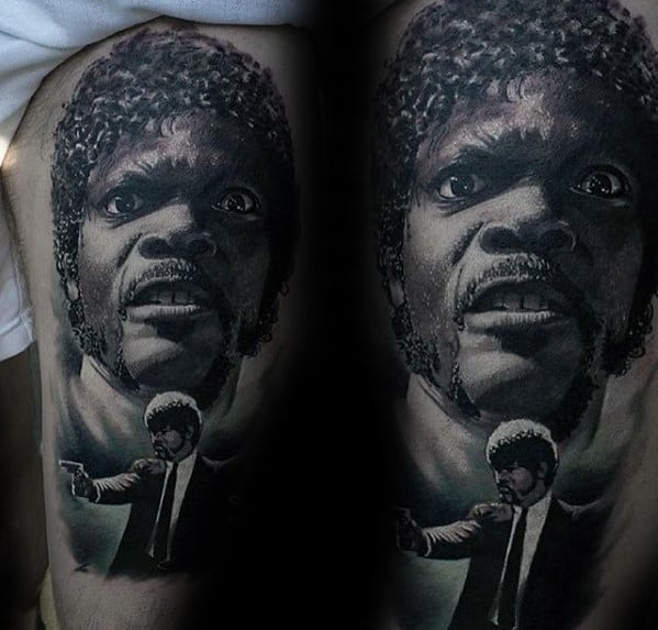 Mens Jules Winnfield Pulp Fiction Thigh Tattoo With Realistic Design