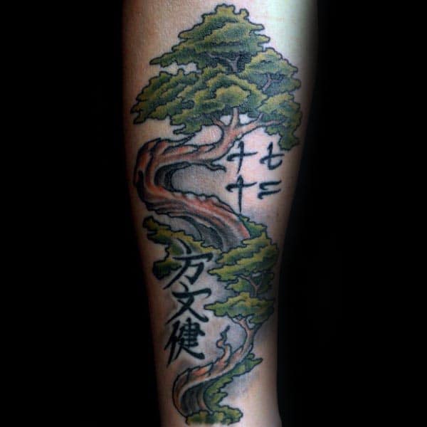 Mens Juniper Bonsai Tree Forearm Tattoos