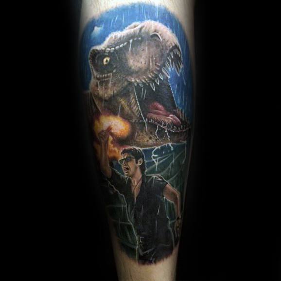 Mens Jurassic Park Tattoo Dinosaur Forearm Design Inspiration