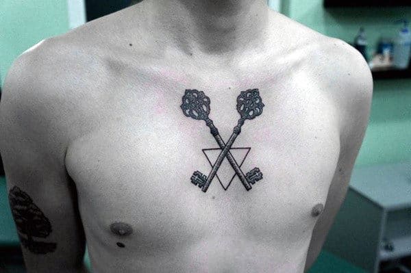 Mens Key Tattoo Design On Chest