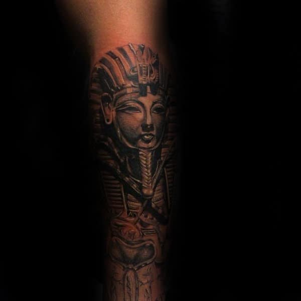 Mens King Tut Forearm Shaded Ink Design Ideas