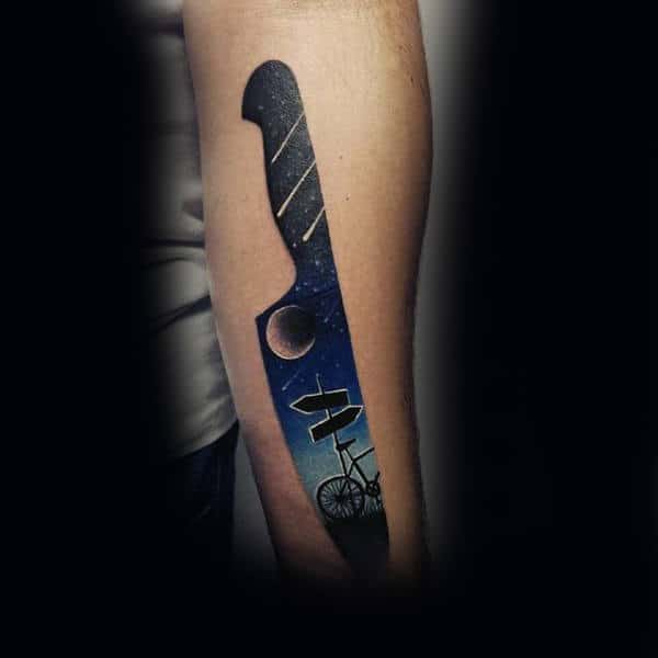 Mens Kitchen Knife Tattoo Of The Sky With Comets