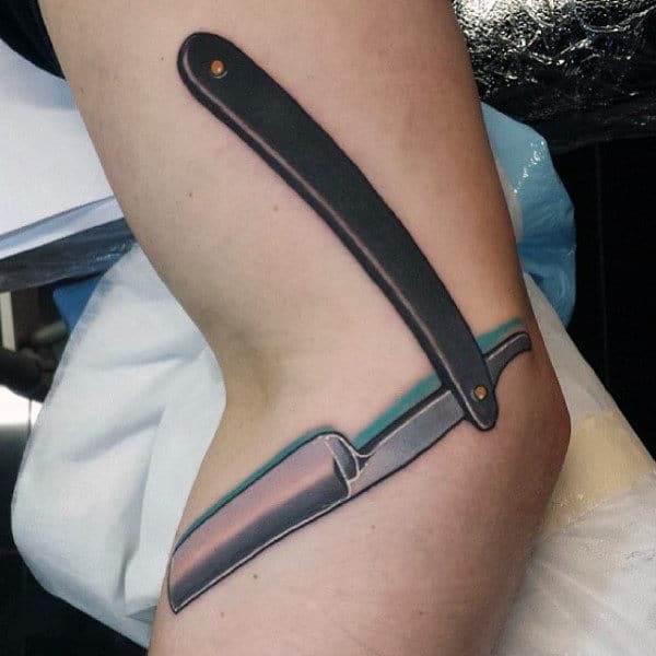 Mens Knees Straight Razor Tattoo