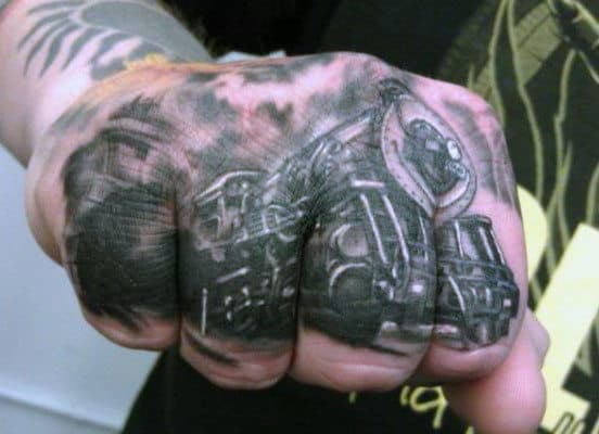 Mens Knucles Train Tattoos On Hand