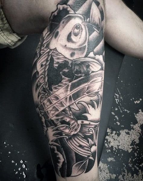 Men's Koi Fish And Lotus Flower Tattoo