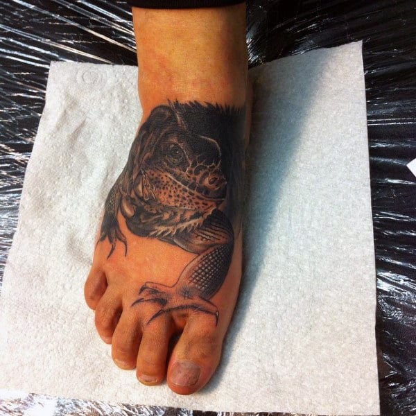 Mens Large Limbed Lizard Tattoo Foot