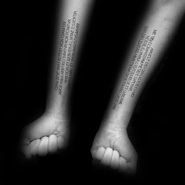 Mens Latin Tattoo Design Ideas Inner Forearms