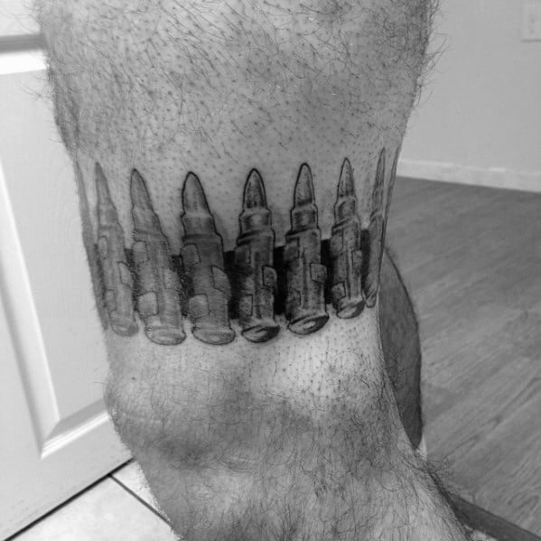 Mens Leg Band Ammo Bullets Tattoos