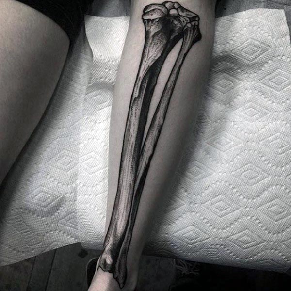 Mens Leg Bone Tattoo With Realistic Design