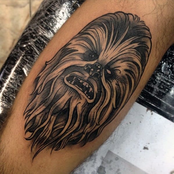 Mens Leg Calf Chewbacca Old School Tattoo Ideas