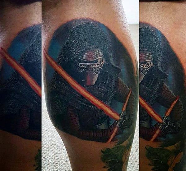Mens Leg Calf Glowing Lightsaber Tattoo Designs