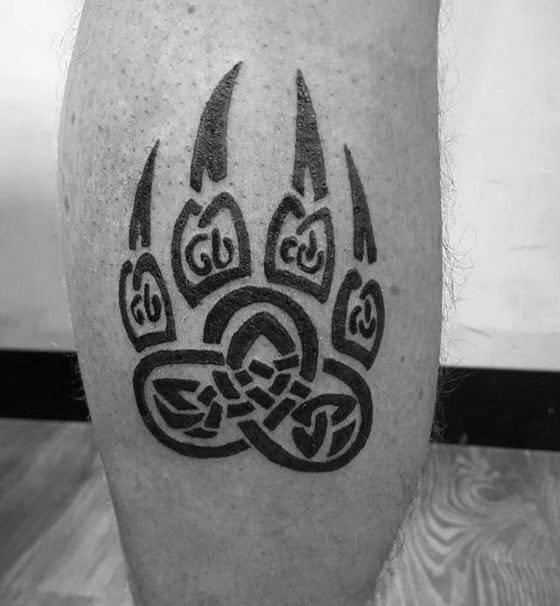 Mens Leg Calf Small Celtic Bear Claw Tattoo Design