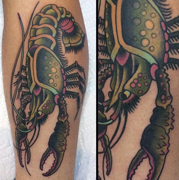Mens Leg Crawfish Tattoo Design Ideas