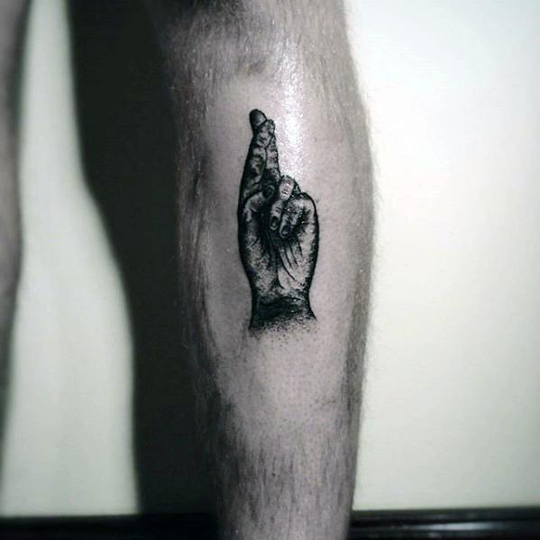 Mens Leg Detailed Fingers Crossed Tattoo Ideas