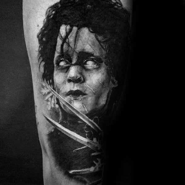 Mens Leg Edward Scissorhands Tattoo Design Ideas
