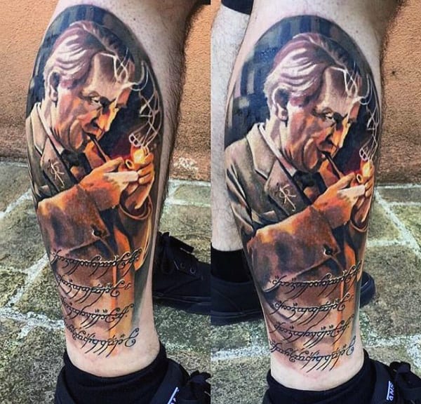 Mens Leg Lord Of The Rings Tattoo Designs