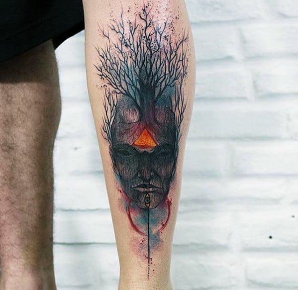 Mens Leg Tree Consciousness Tattoo Design Inspiration