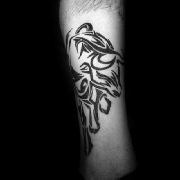 Mens Leg Tribal Bull Tattoo Ideas