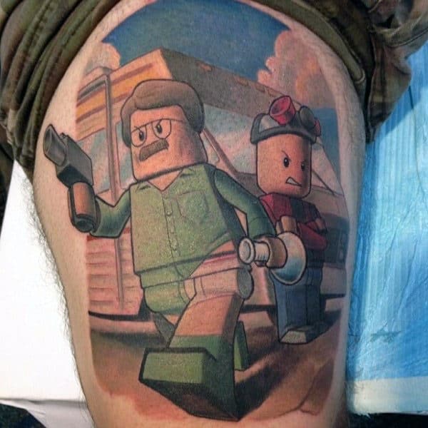 Mens Lego Breaking Bad Thigh Tattoos