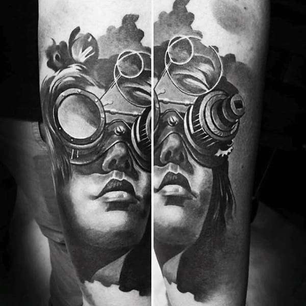 Mens Legs Beautiful Lady Steampunk Tattoo