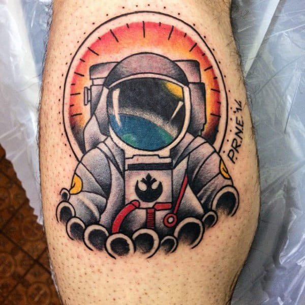 Mens Legs Bright Sunlit Astronaut Tattoo