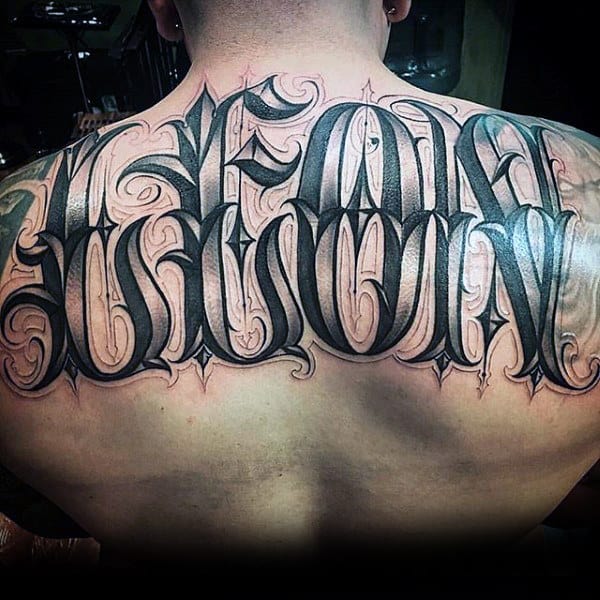 Mens Leon Last Name Ornate Full Back Tattoo Design