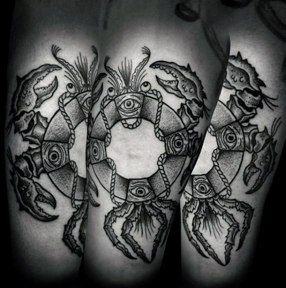 Mens Lifesaver Crab Arm Tattoo Designs