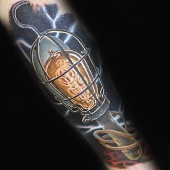 Mens Light Bulb Forearm Sleeve Tattoo Designs