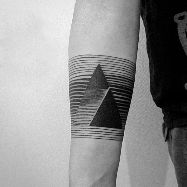 Mens Line Tattoo With Black Triangles On Arm