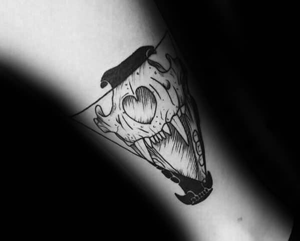 Mens Lion Skull Triangular Leg Tattoos