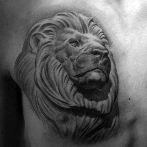 Mens Lion Statue Tattoo 3d Design Inspiration On Chest
