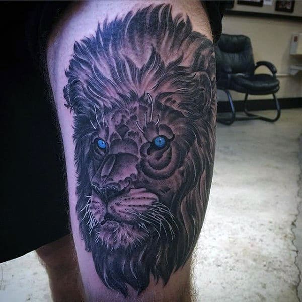 Men's Lion With Crown Tattoo