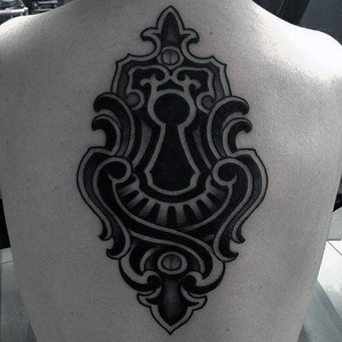Mens Lock And Key Tattoo On Back