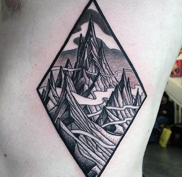 Mens Lord Of The Rings Misty Mountain Rib Cage Side Tattoos