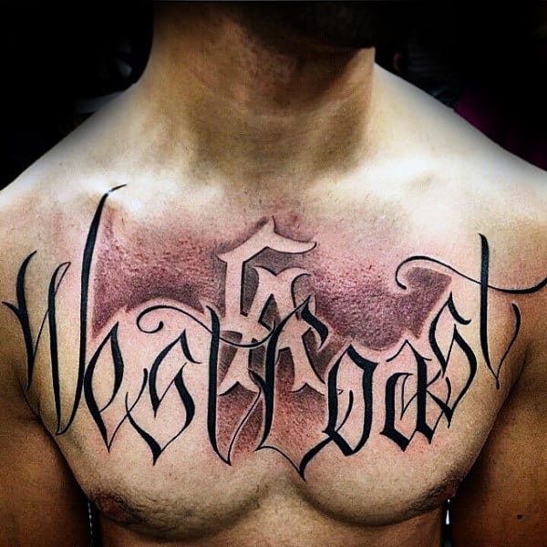 Mens Los Angeles West Coast Script Chest Tattoo