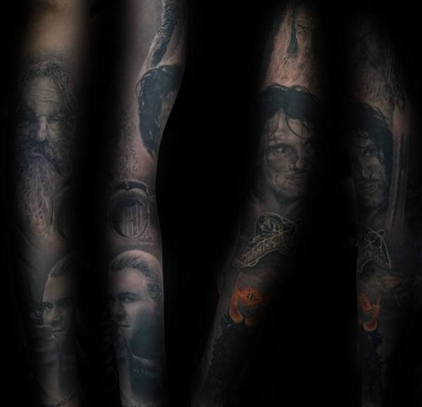 Mens Lotr Full Sleeve Tattoo Design Inspiration