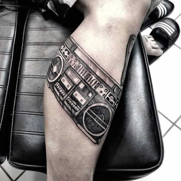 Mens Lower Leg Boombox Tattoos