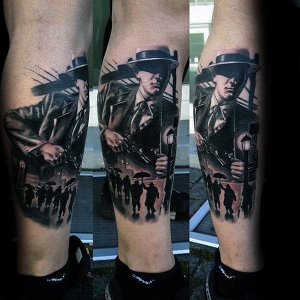 Mens Lower Leg Gangsters Tattoo