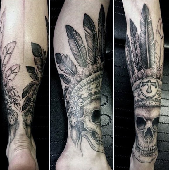Mens Lower Leg Indian Skull Tattoos