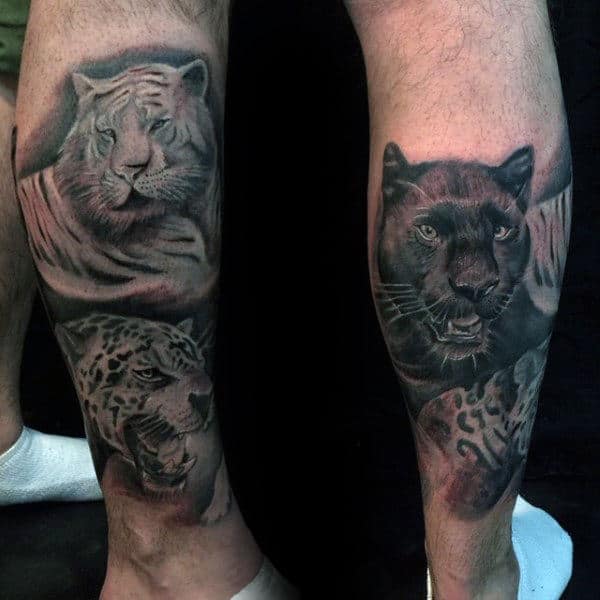Mens Lower Leg Leopard Big Cat Tattoo Designs